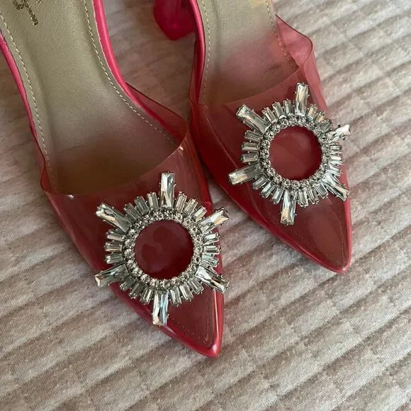 Lulus Pink Rhinestone Pointed Toe Heels - Picture 2 of 5